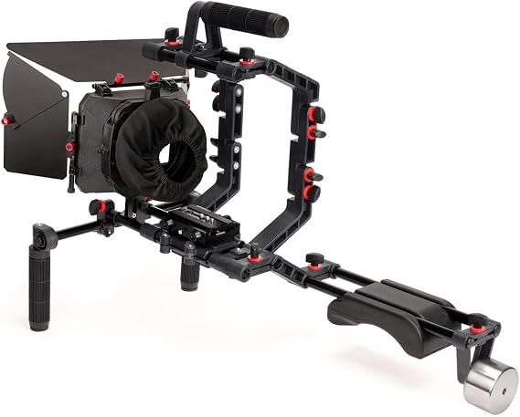 FC-02 Shoulder Rig Kit with Matte Box & Cage for DSLR Cameras | 9-6" convertible cage brackets with adjustable rubber handgrips; 2x 4x4" rotating filter holders & 95mm lens compatibility
