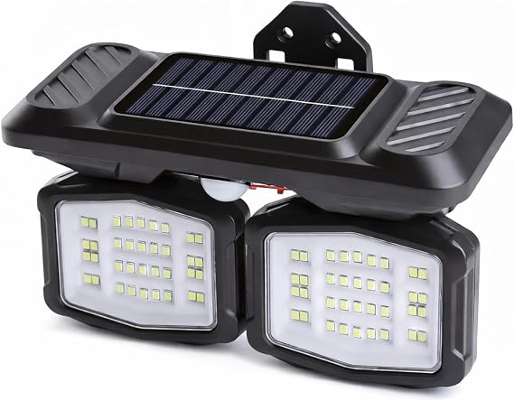 Panter Solar Hareket Sensörlü 72 SMD Beyaz LED Duvar Lambası 800 Lümen, 5W, Çift Başlıklı 120° Ayarlı, Type-C + Güneş Enerjili, 3 Modlu, IP65 Su Geçirmez Bahçe Balkon Dış Mekan Aydınlatma [Enerji Sınıfı A]