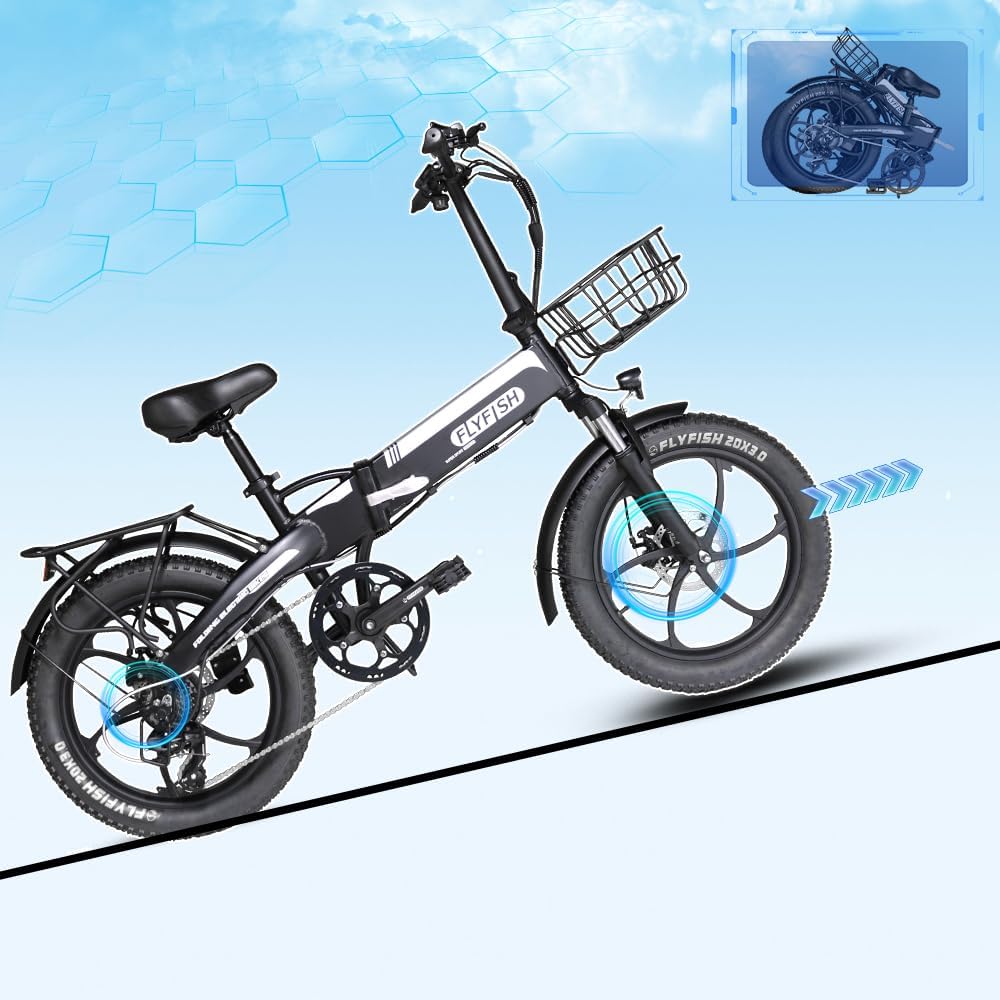 FLYFISH Electric Assisted Bicycle, Foldable, Public Road, Electric Bicycle, License Not Required, Electric Bike x 20, Folding Bicycle, Lightweight, 20 Inches, With Basket, Folding Type, Electric