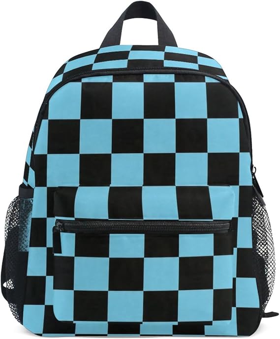 Black Blue Buffalo Check Plaid Toddler backpack for boys 3-8, 12 inch lightweight Mini backpack