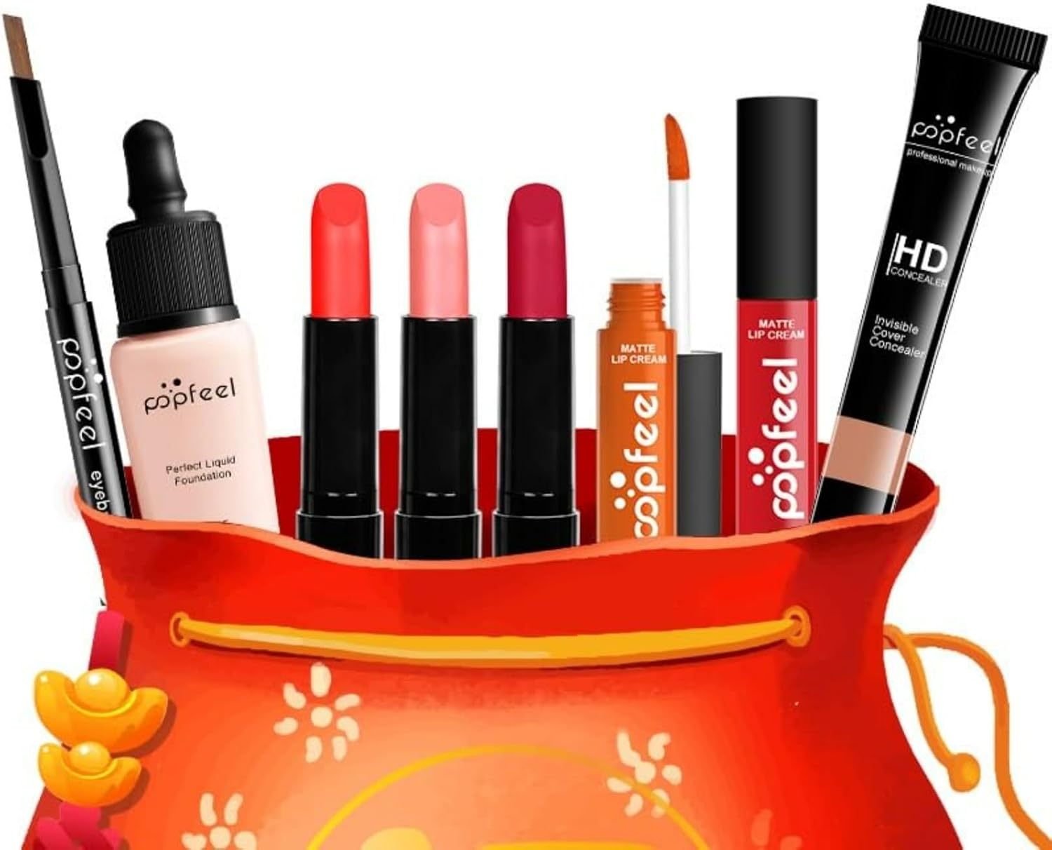 POPFEEL Full Beauty Makeup Cosmetics Set Upgraded Cosmetic Set Makeup Set Lipstick Lip Eye Shadow Eye Shadow Palette Eyeliner Pencil Mascara Cheek Concealer Highlight Palette Long Lasting Full Beauty