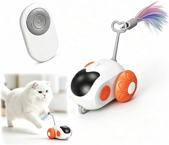 Smart Interactive Cat Toy Automatic Moving Mouse Toy with Remote Control, USB Rechargeable, 15-20m Range, Fun Orange Design for Playful Cats