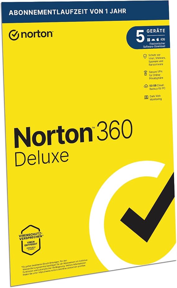 Norton 360 Deluxe 2023 | 5 devices | Antivirus | Unlimited Secure VPN & Password Manager | 1 year | PC/Mac/Android/iOS| Activation code in