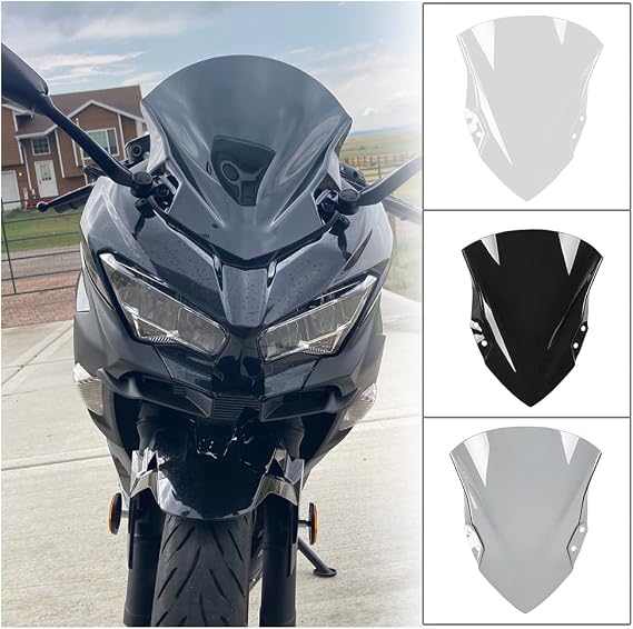 Motorcycle Front Fairing Windshield Windscreen Wind Deflector Fly Screen Parebrise Visor Protector Cover for Ka.wasaki Ninja400 Ninja250 Ninja 400 250 2018 2019 2020 2021 2022 2023 (Dark Smoke)
