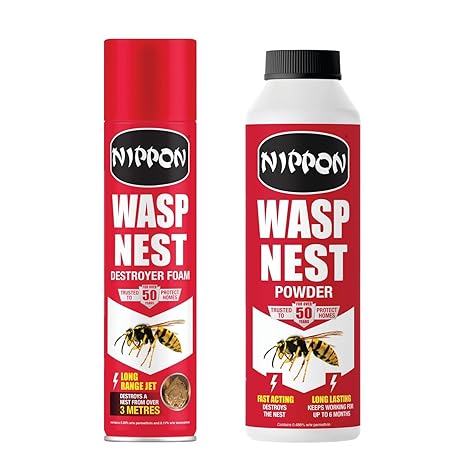 Nippon Wasp Nest Destroyer Foam 300ml & Nest Powder 300g Fast-Acting Wasp Killer Duo for Indoor & Outdoor Use Easy Application for Long-Lasting Protection