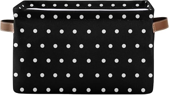 Foldable Storage Baskets Bins for Shelves Black White Polka Dot Storage Box Decorative Closet Organizers Baskets with Handles