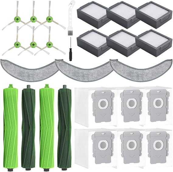 25 Pack Replacement Parts Compatible with iRobot Roomba Combo 10 Max,Combo j9+,Combo j7+/Plus Vacuum (Only Combo series), 2 Brushes+3 Mop Pads+6 Filters&Side Brushes&Bags