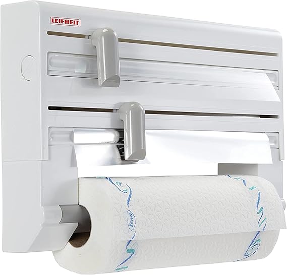 Leifheit Wall-Mounted Roll Holder Parat, 3-Roll Foil Cutter