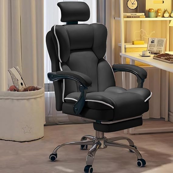 Executive Office Chair - High Back Desk Chair with Adjustable Back Support - Large & Robust Swivel Chair for Home Office - Ergonomic Computer Chair with Lumbar Support (Black)