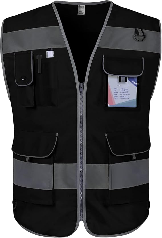 High Visibility Vest 9 Pockets with Reflective Strips Black S