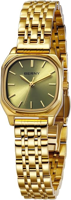 BERNY Gold Watches for Women, Classic Square Fashion Women's Wrist Watch, Elegant Ladies Analog Quartz Watches, All Stainless Steel Waterproof Birthday Present
