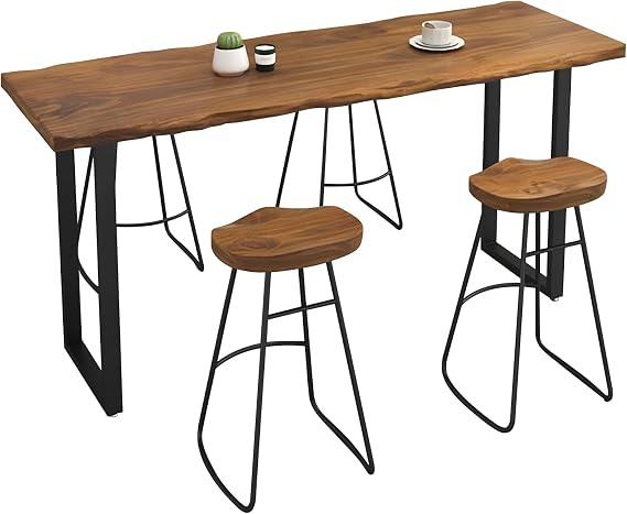 Solid Wood Bar Height Table Rustic Live Edge Counter Height Dining Table Long Narrow Bistro Pub Industrial Tall Kitchen Island Easy Assembly 55" L x 15.5" W x 41.3" H
