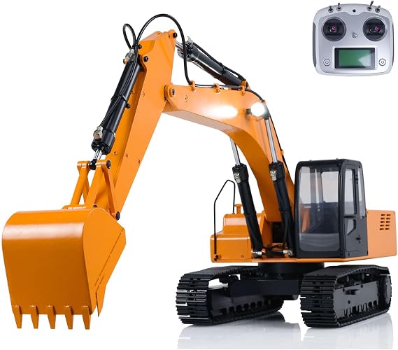 JDM 1/12 RC Hydraulic Excavator Model Valve Pump Tracks ESC Radio Controller Painted Assembled Yellow