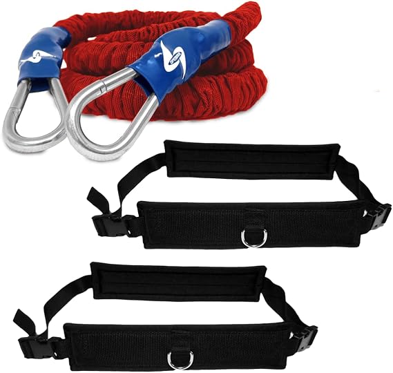 Dual Man Overspeed Trainer- Train 2 Athletes at one time for Both Speed and Overspeed- Includes Rocket Bungee Cord and Padded Belts