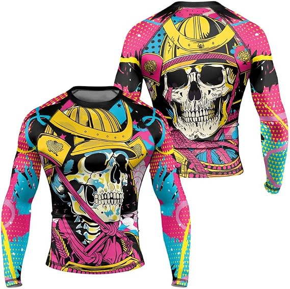 Samurai Jiu Jitsu Rash Guard for Men Long Sleeve MMA BJJ No-Gi Grappling Compression Shirt