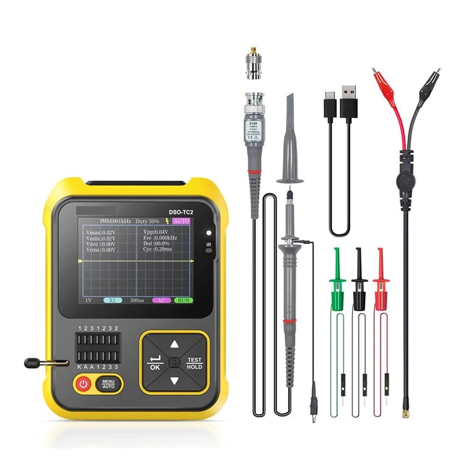 Rechargeable Smart Digital multimeter Handheld Digital Oscilloscope LCR Meter 2-in-1 DSO-TC2 Portable Detection Teaching Tool Built-in Battery Color : 2