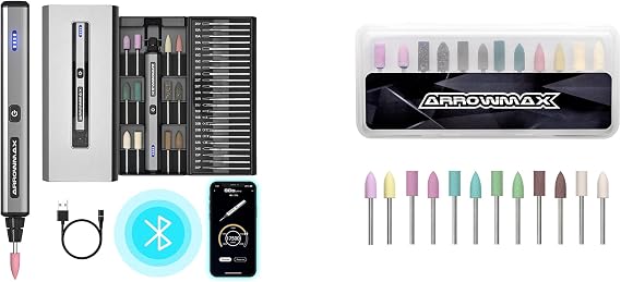 Mini Engraving Pen, Cordless Rotary Tool & AM ARROWMAX 12 Pcs Assorted Shape Polishing Bits