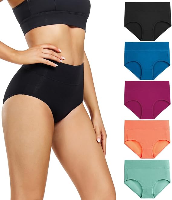wirarpa Women's Underwear High Waisted Ladies Cotton Panties Soft Full Coverage Briefs 5 Pack