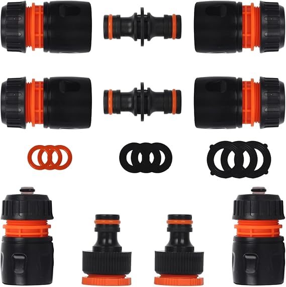 Garden Hose Pipe Connector Hose Tap Connectors and Fittings Kit,10 Pack Hoses Pipe Adapter Attachments (4*End Quick Connectors,2*Waterstop Connector,2*Double Male,2 * 2in1 Faucet Adapter)