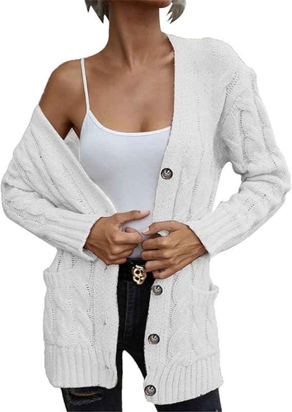Lolvmvchi Mystery Boxes For Sale Unclaimed Women Sweater Women'S 2024 Fall Long Sleeve Cable Knit Sweater Open Front Button Loose Outerwear Fashion (Wh1, Xxl) Womens Open Front Chunky ga