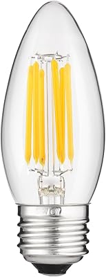 Sunlite LED Filament B11 Torpedo Chandelier Light Bulb, 5.5 Watts 60W Equivalent, 600 Lumens, Medium E26 Base, Dimmable, Clear Finish, 90 CRI, UL Listed, 2700K Soft White, 1 Pack