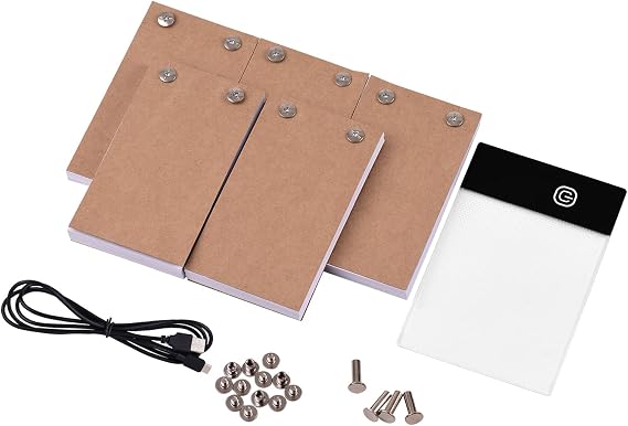 Mini Led Light Pad with 5 Flip Books, Flip Book Kit with Light Pad LED Light Box Tablet,300 Sheets Drawing Tracing Animation Sketching, USB Powered Light Box