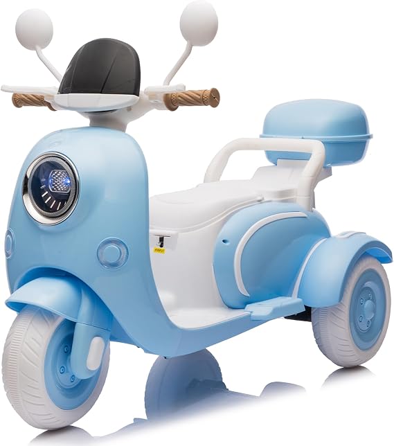 12V 2-Seater Ride On Motorcycle Kids Ride on Toy Battery Powered Electric Dirt Bike Kids ATV Off-Road Street Bike with 3 Wheels, Storage Trunk, Built-in Music for Boys and Girls, Blue