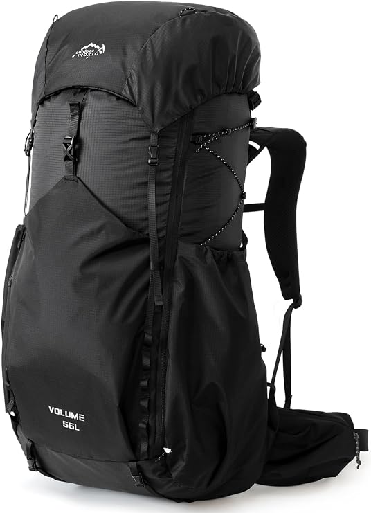 IX INOXTO 55L Internal Frame Waterproof Hiking Camping Backpack with 3L Water Bladder and Rain Cover, Large Lightweight Travel Daypack Rucksack for Climbing (Black)
