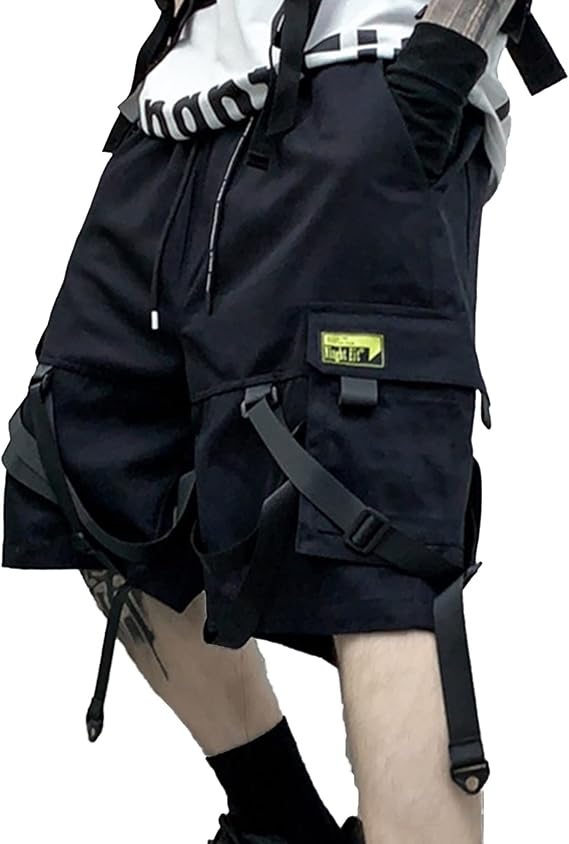 XYXIONGMAO Men's Streetwear Black Techwear Pants Gothic Cargo Tactical Shorts Joggers Hip Hop Overalls for Men
