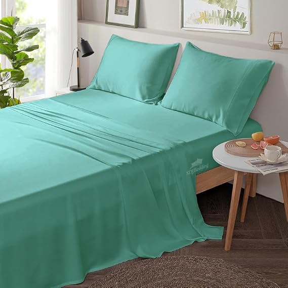 Niimo Short Alaskan King Size - Egyptian Cotton 800 Thread Count 4 Piece Bedding Set with 18" Inch Deep Pocket - Silky Soft Sheets - Aqua Green Solid