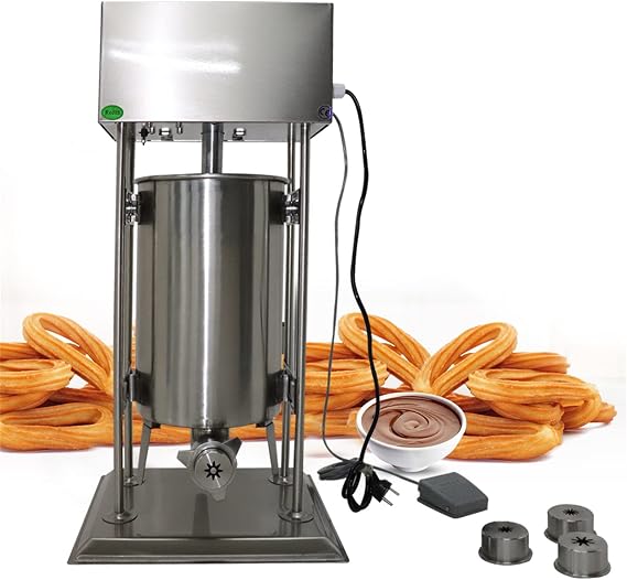 15L Electric Churros Machine, Commercial Vertical Auto Spanish Churro Maker with Pedal Control Electric Churros Filler Filling Machine For Restaurant