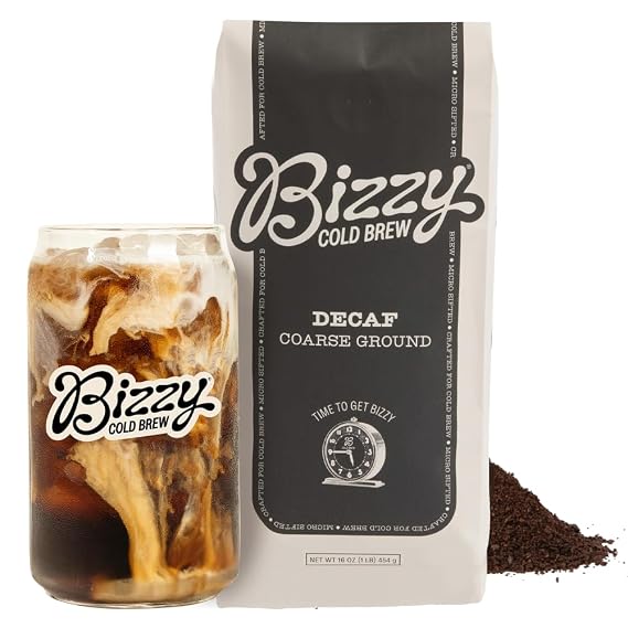 Bizzy Cold Brew Coffee, Decaf Blend, Water Process, Coarse Ground, 1 LB | Coarse Ground Coffee for Cold Brew, Water Process Decaf, Medium Roast, Micro Sifted, Specialty Grade, 100% Arabica Coffee,1LB