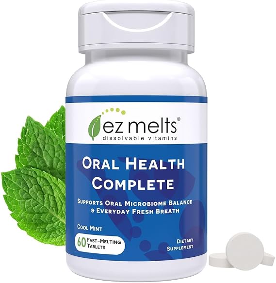 EZ Melts Oral Health Complete - Oral Probiotic - Supports Gum Health, Fresh Breath & Helps Relieve Occasional Dry Mouth - No Artificial Flavors, Non-GMO & Vegan - 60 Sublingual Tablets (30 Servings)