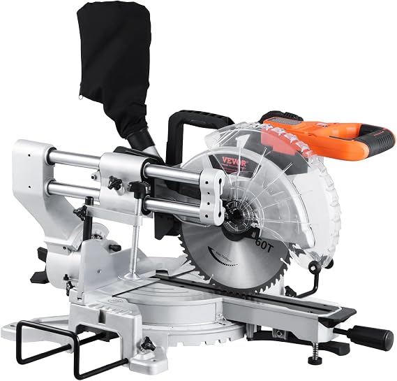 VEVOR 10" Double Bevel Sliding Compound Miter Saw, 15 Amp, 60-Tooth Blade, LED Precision Laser Alignment, Adjustable Angles, Ideal for Wood, Composite Decking & Laminate Materials | LED Precision Laser Alignment, Adjustable Angles, Ideal for Wood, Composite Decking & Laminate Materials