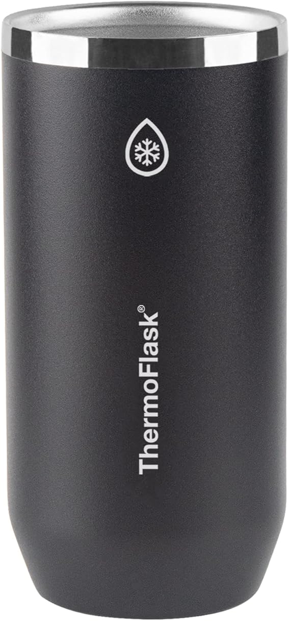 ThermoFlask Tall Can Cooler - 2-in-1 Insulated Can Cooler Cup - Durable Stainless Steel Cooler with Non-Slip Base - Dishwasher-Safe Beverage Can Cooler - 16 oz, Jet Black