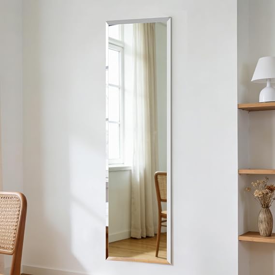 Frameless Mirror Full Length 51"x16" | Wall Mount Mirror Full Length Beveled Edge Rectangle Mirrors Large Wall Mirror for Bedroom Bathroom Living Room