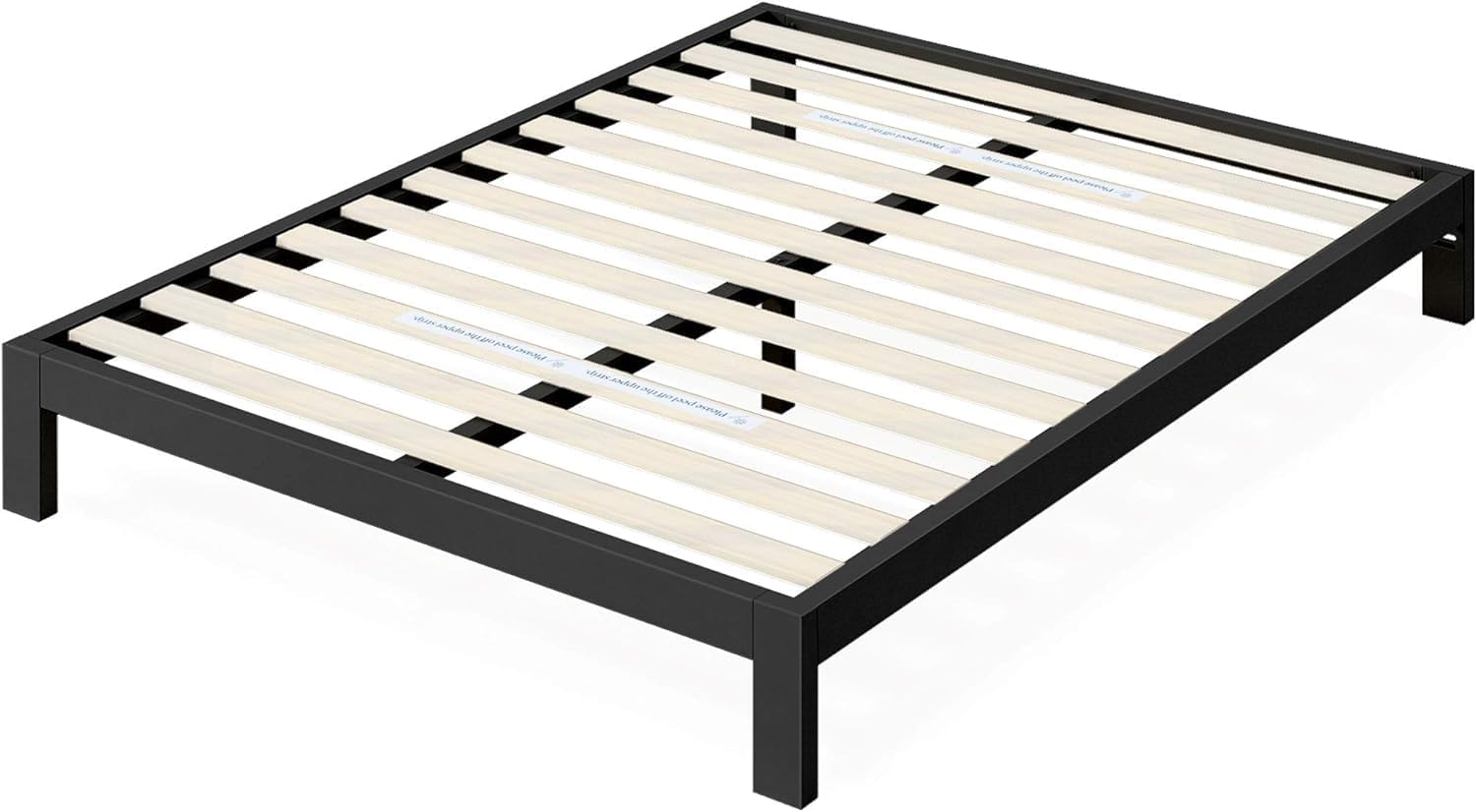 zinus arnav bed 150 x 190 cm - height 26 cm - metal platform frame with wooden slat holder - black