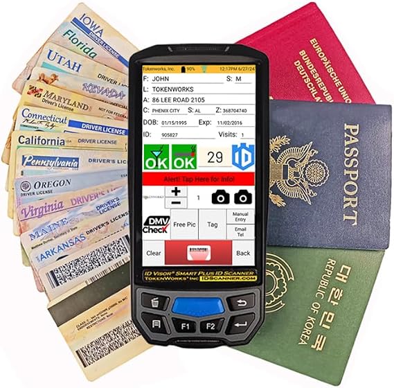 IDVisor Smart Plus ID Scanner - Drivers License and Passport Age Verification & Customer Management - Extra Large 5" LCD Screen, Charger Cradle, Hand Strap & More