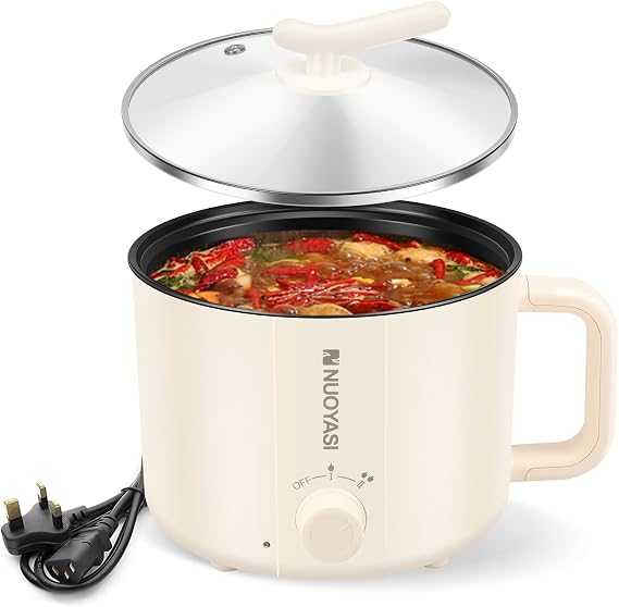 Electric Hot Pot 1.8L Mini Multifunctional Electric Pot with Overheat Boil Dry Protection Multifunctional Portable Travel Cooker 2 Gear Non Stick Fring Pan for Steak Egg Fried Rice Soup (Single layer)