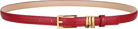 XZQTIVE Women Skinny Leather Belt Ladies Black Thin Waist Belt for Dresses Jeans Pants with Gold Buckle and Metal Loops