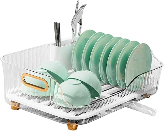 Dish Drying Rack for Kitchen Counter, Space Saving Dish Drainer with Drainboard for Dishes Bowls Plates Utensils, 42.5x13x26.5cm