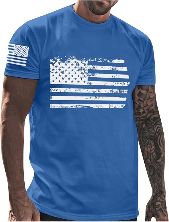 Ymosrh Men's American Flag Print T-Shirts Short Sleeve Graphic Tees Athletic Running Gym Workout Casual Shirts, M-5XL