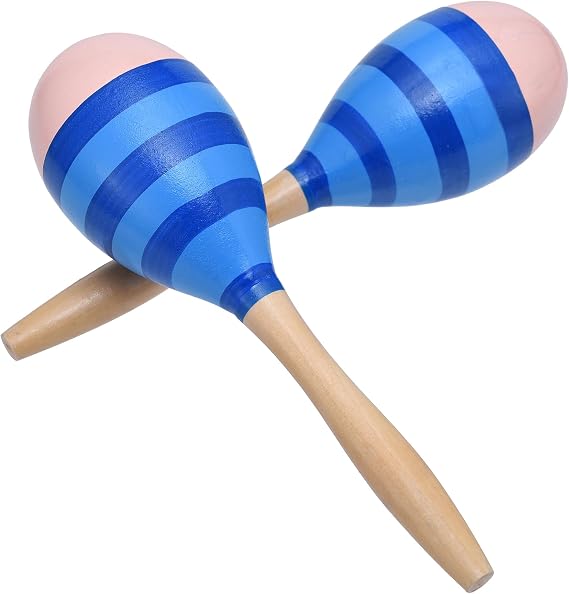 Maracas for Adults Kids, 2 Pcs 9 Inch Wooden Maraca for Party Favors, Blue