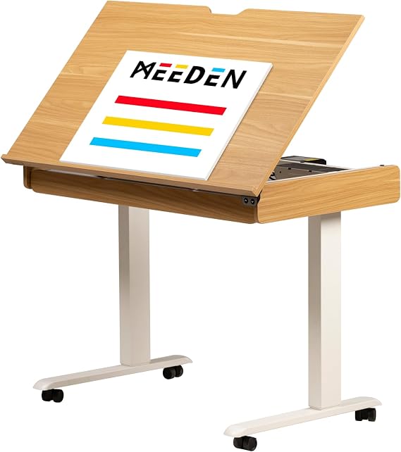 MEEDEN Electric Adjustable Drafting Table - Height from 31" to 52" Drawing Desk with Storage Drawer - 41 * 23" Large Tiltable Tabletop - Rolling Wheels - ES-6056-YM