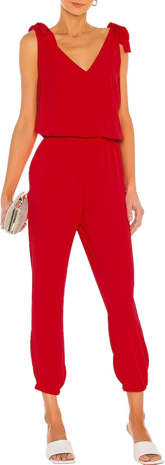 LuFeng Women's Summer V Neck Sleeveless Casual Loose Jumpsuits Backless One Piece Outfit Romper Pockets