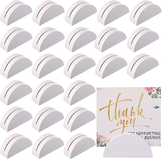 Colingmill 24 Pcs White Table Number Stands Wooden Small Size Lightweight Table Name Holder Semicircular Design Place Cardholders Office Tag Photo Menu Wedding Banquet Birthday Party Restaurant