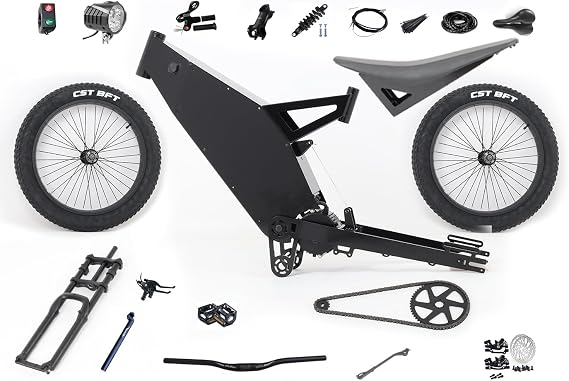KEYU F4 Enduro Middle Motor Chain Drive Ebike Frame kit Parts Electric Road Bike Frame Carbon Fiber Stealth Bomber Frame Kit with Middle Motor and Chain Drive Rear Wheel Front Wheel fronk Fork etc.