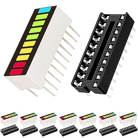 8 pcs 10 Segment LED Bar Graph Display red Yellow Blue Green Indicator Color Bar Indicator + 8 pcs DIP-20 Socket for Arduino Electronics Project DIY