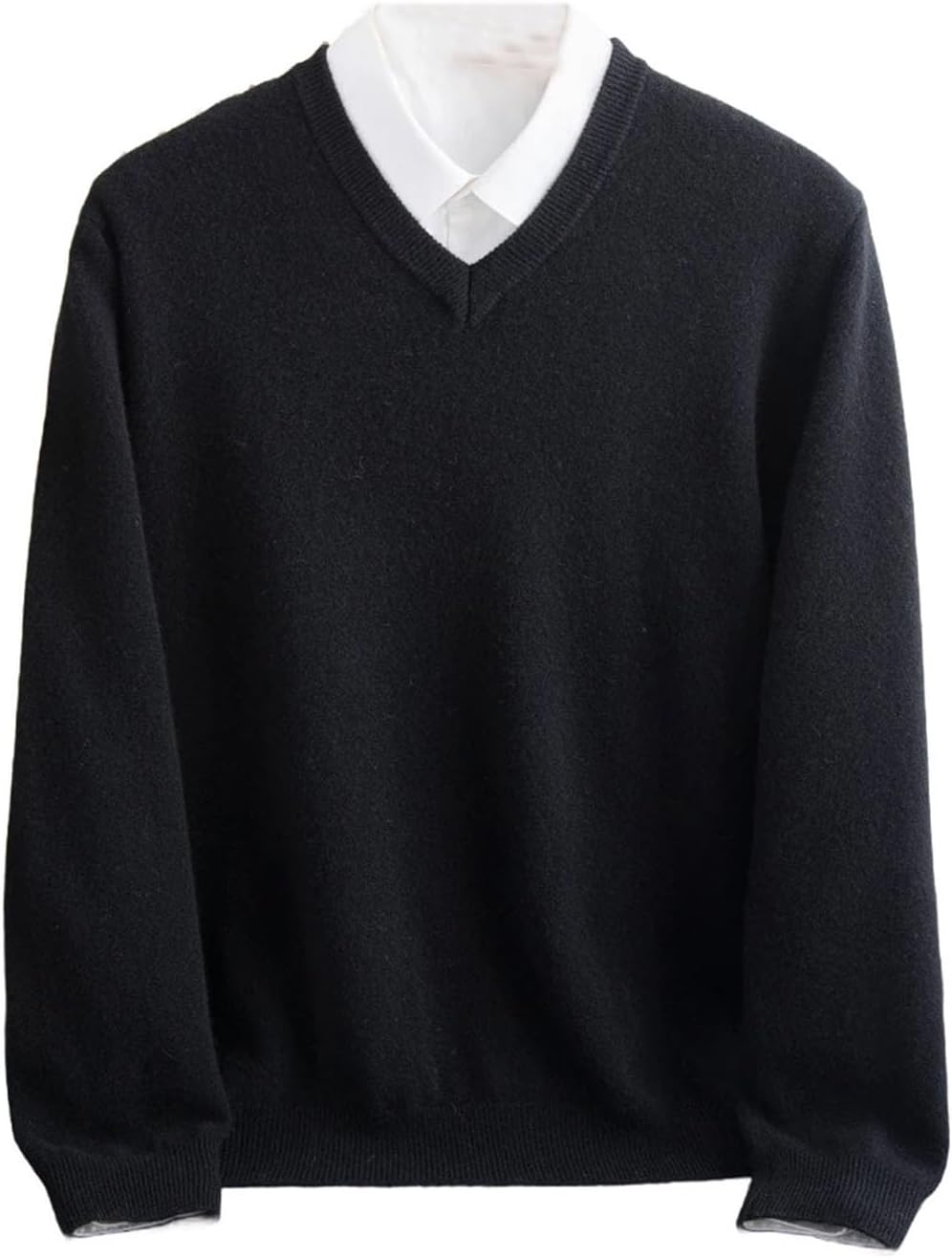 Merino Wool V Neck Pullover Sweater Mens Autumn Winter Cashmere Warm Solid Knitwear Business Casual