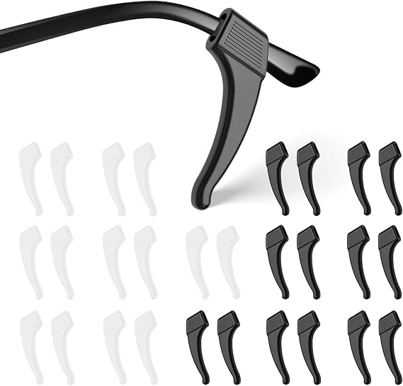 SMARTTOP 20 Pairs Anti-Slip Eyeglass Ear Grips Hook, Comfortable Silicone Elastic Eyeglasses Temple Tips Sleeve Holder-For Eyeglasses Sunglasses Spectacles Glasses Reading (10 Black&10 Clear)